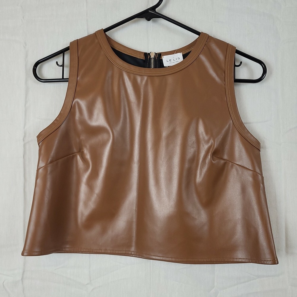 Lelis Womens KT5064 Camel Sleeveless Round Neck Back‎ Zip Crop Top Size Small
